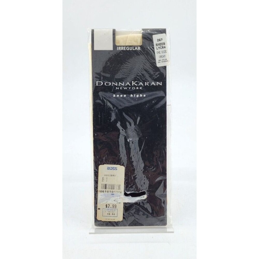 Vtg 90s Donna Karan NY Hosiery Sheer Lycra Knee Highs 267 Cream‎ One Size
